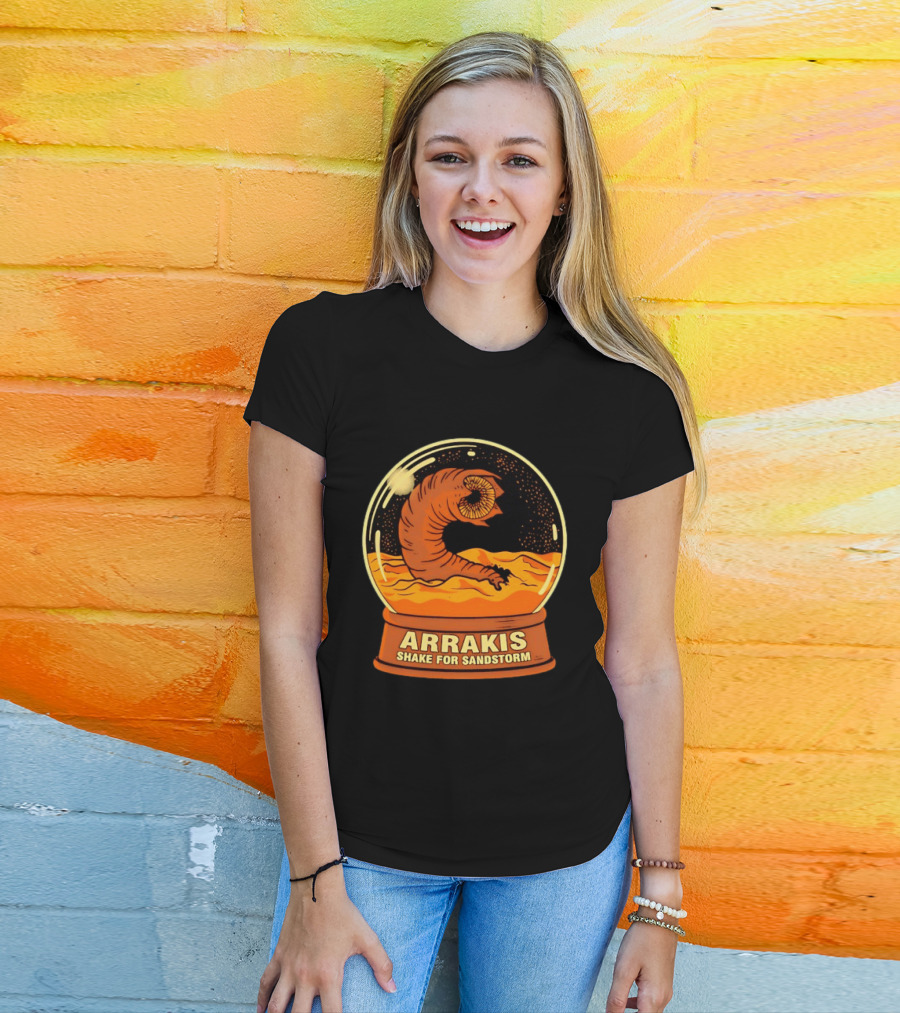 Arrakis Shake For Sandstorm Snow Globe Iconic Sandworm And Desert Scene T-Shirt