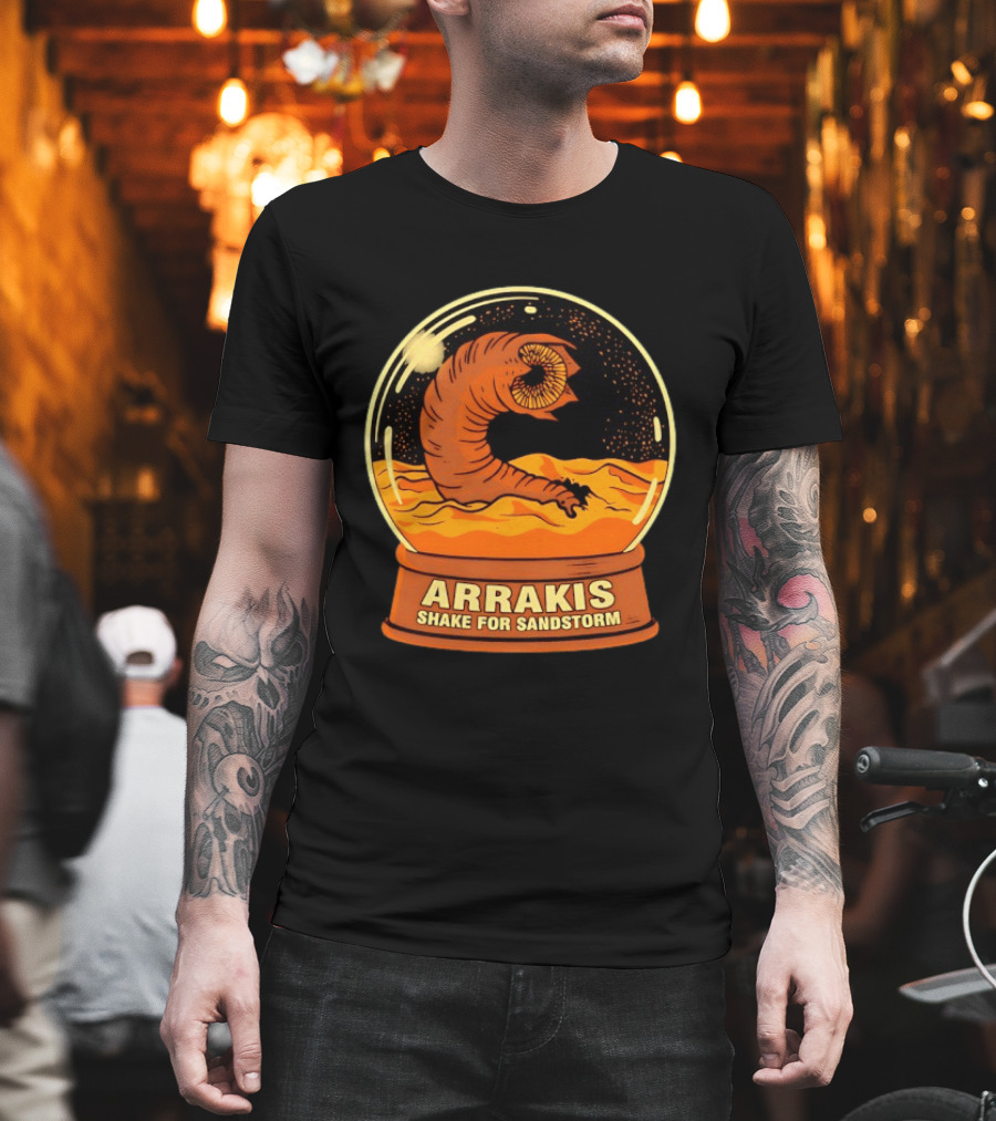 Arrakis Shake for Sandstorm Snow Globe Iconic Sandworm and Desert Scene T-Shirt