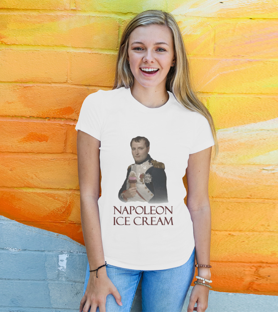 Napoleon Holding Neapolitan Ice Cream Cone Historical Mashup T-Shirt