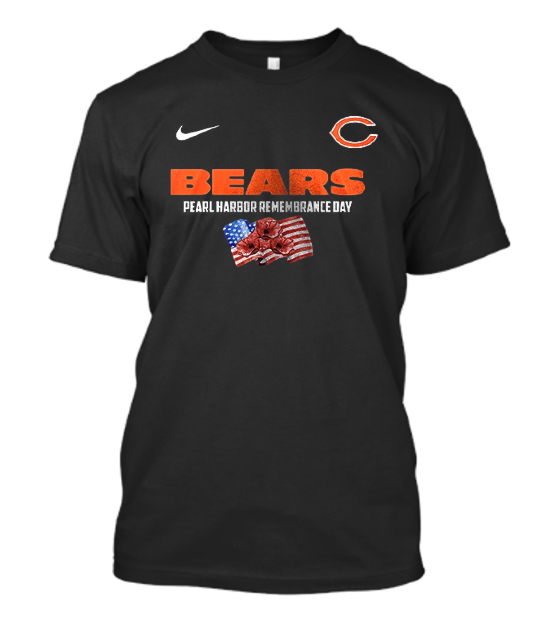 Nike Chicago Bears We Remember Pearl Harbor American Flag Poppies T-Shirt