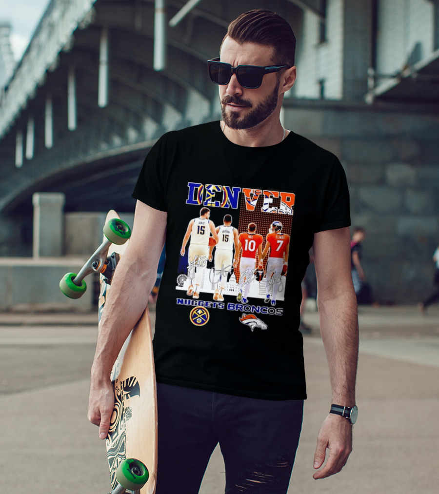 Denver Nuggets Broncos Jokic Anthony Nix Elway City Skyline Basketball Football T-Shirt