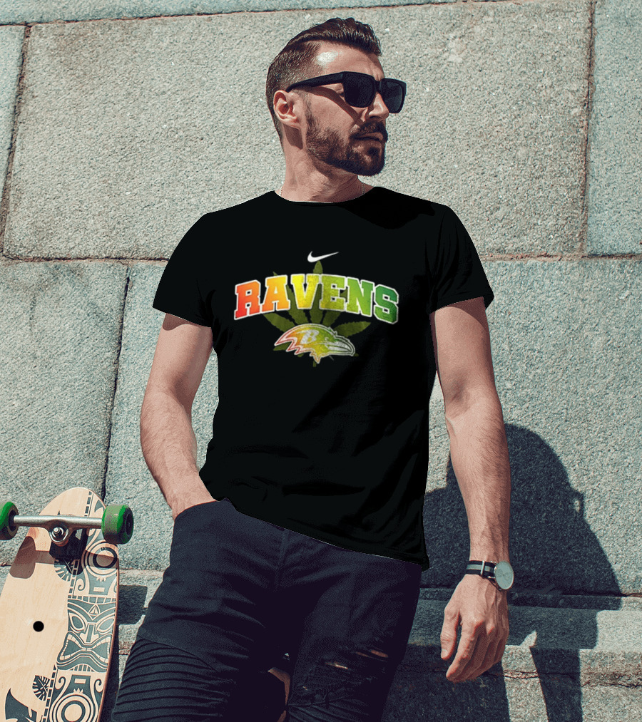 Baltimore Ravens Nike Bob Marley One Love Weed Leaf T-Shirt