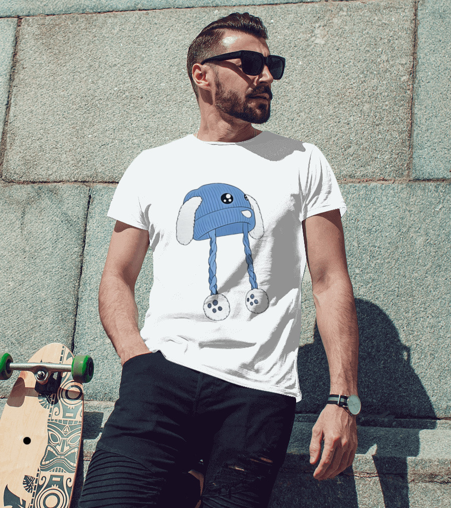 Liam Ramos Cute Kawaii Bunny Ears Blue Winter Hat T-Shirt