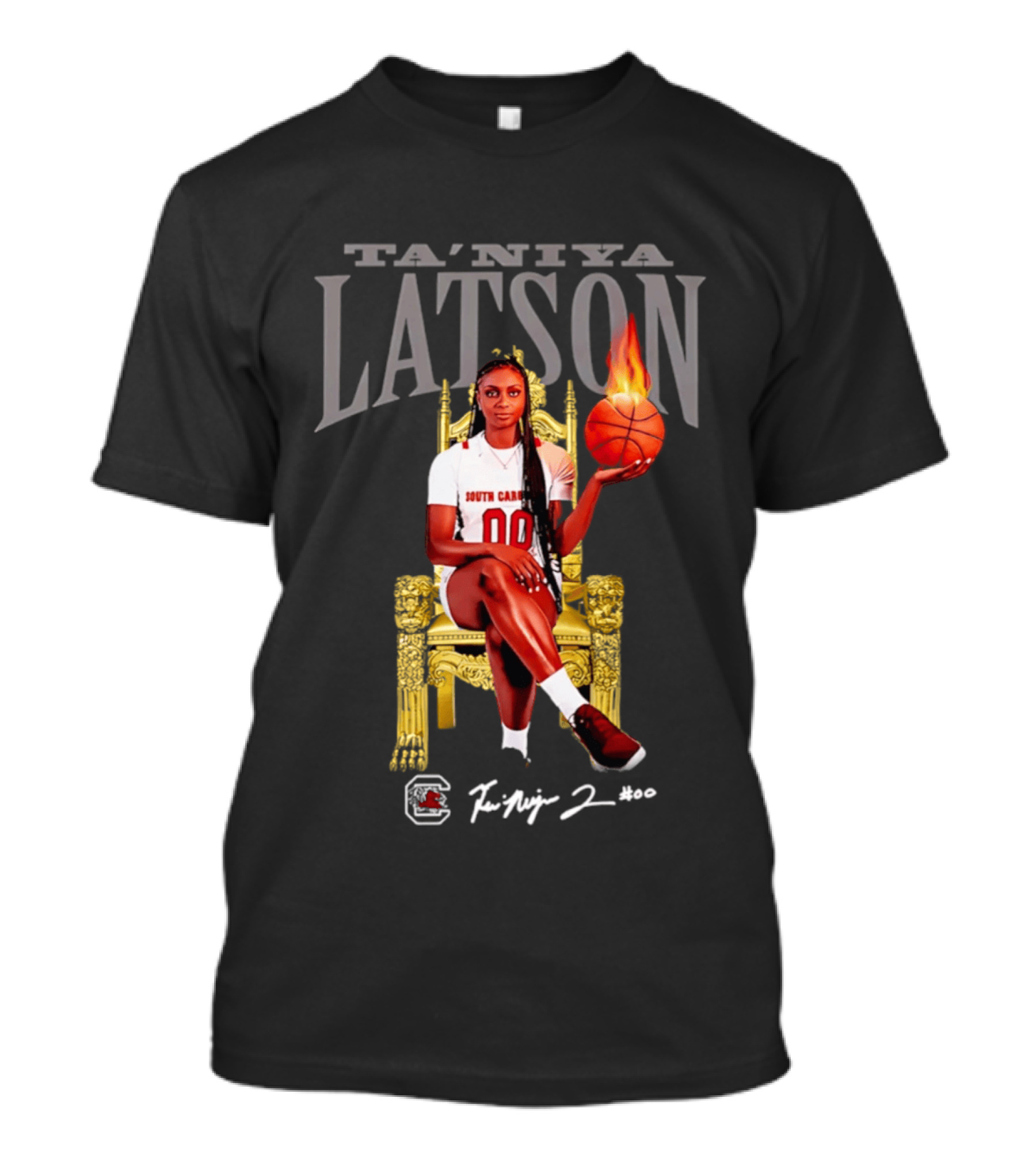 Ta'Niya Latson South Carolina Gamecocks Throne Queen Basketball Flame Champion T-Shirt