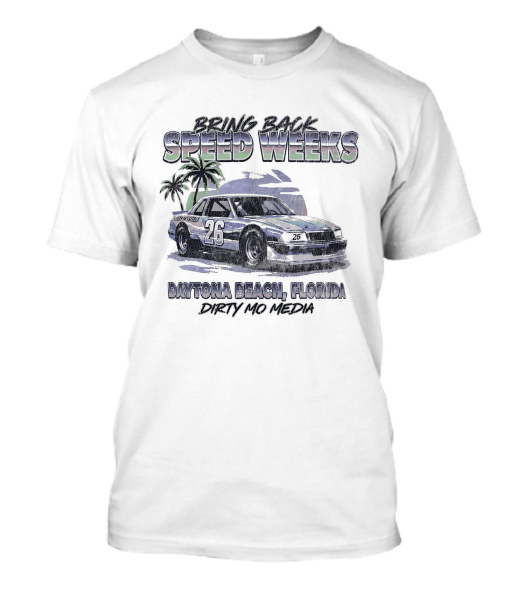 Bring Back Speed Weeks Daytona Beach Florida Dirty Mo Media Racing Car Palm Trees T-Shirt