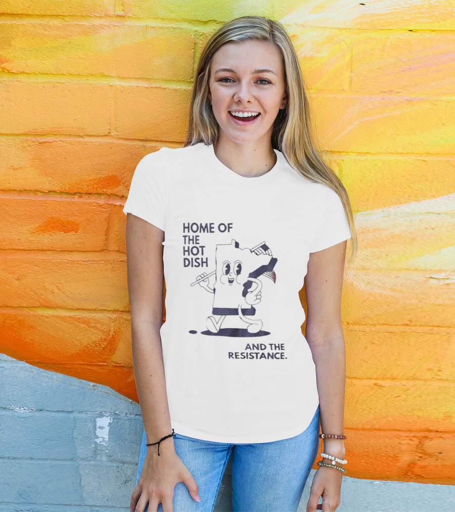 Home Of The Hot Dish Minnesota Map Holding American Flag And The Resistance T-Shirt