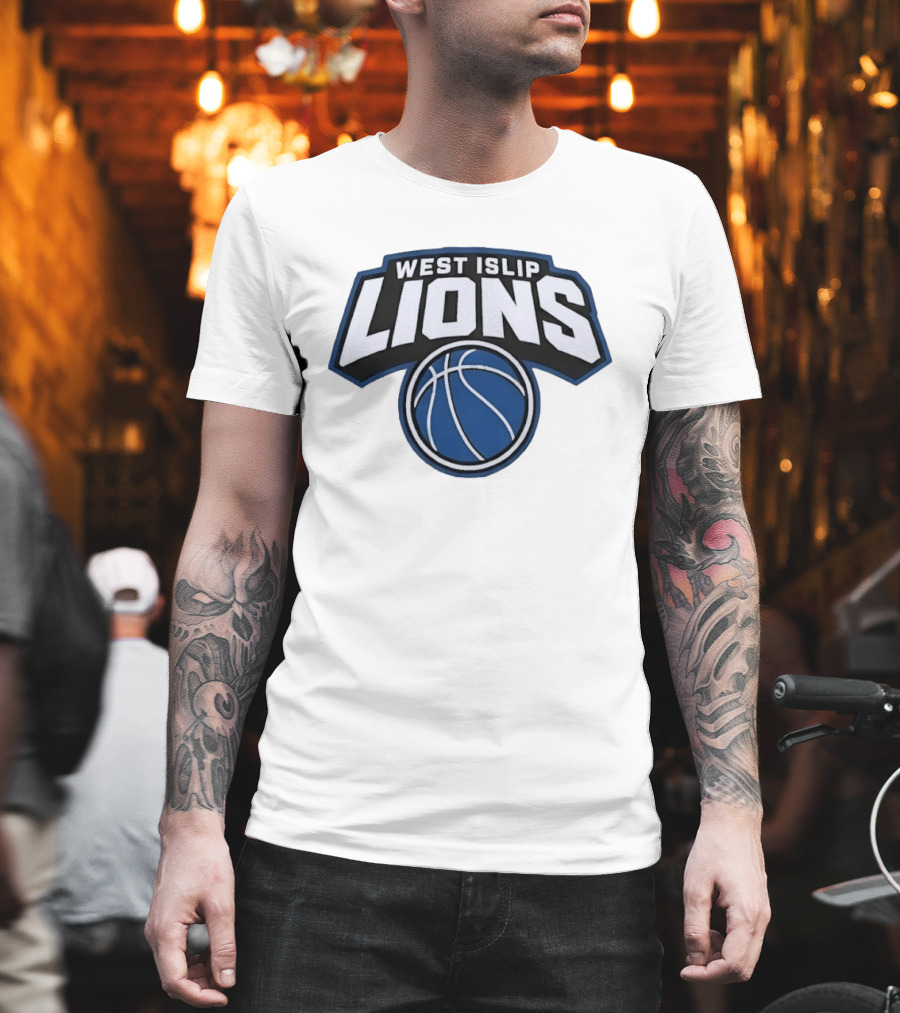West Islip Lions Basketball Team Blue and White T-Shirt