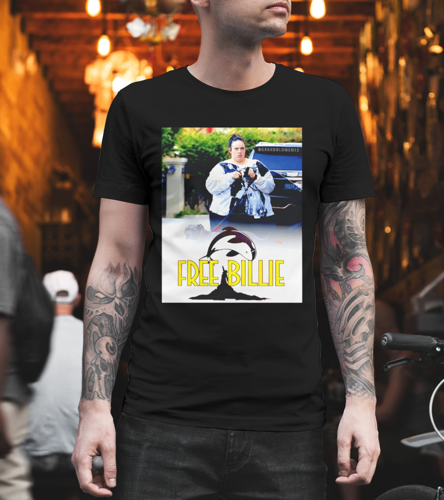 Free Billie Fat 2026 Meme Parody with Whale and Dog Walking T-Shirt