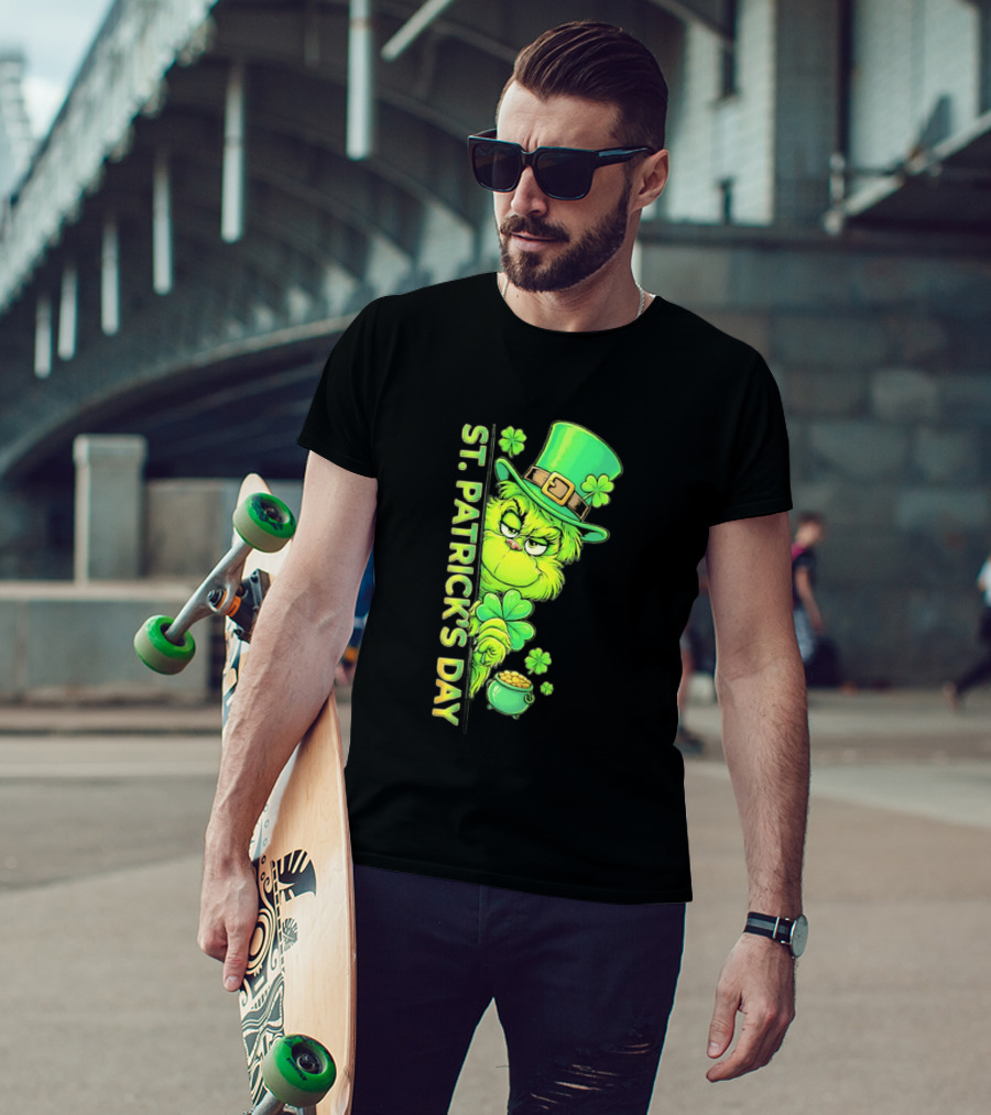 St. Patrick's Day Grinch With Leprechaun Hat And Gold Pot T-Shirt