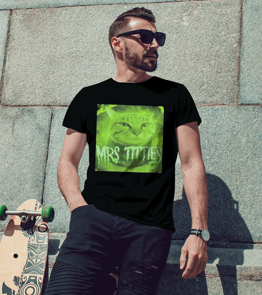 Mrs Titties Cat Glowing Neon Green Feline T-Shirt