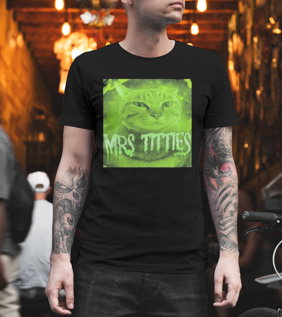 Mrs Titties Cat Glowing Neon Green Feline T-Shirt