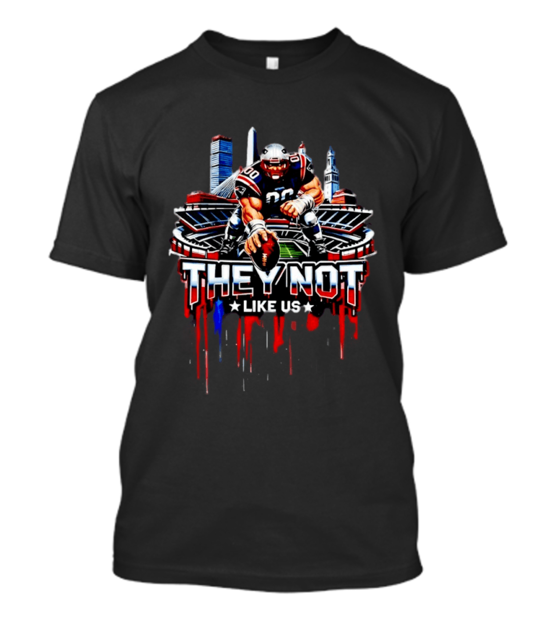 New England Patriots They Not Like Us Stadium Football Player Iconic Skyline T-Shirt