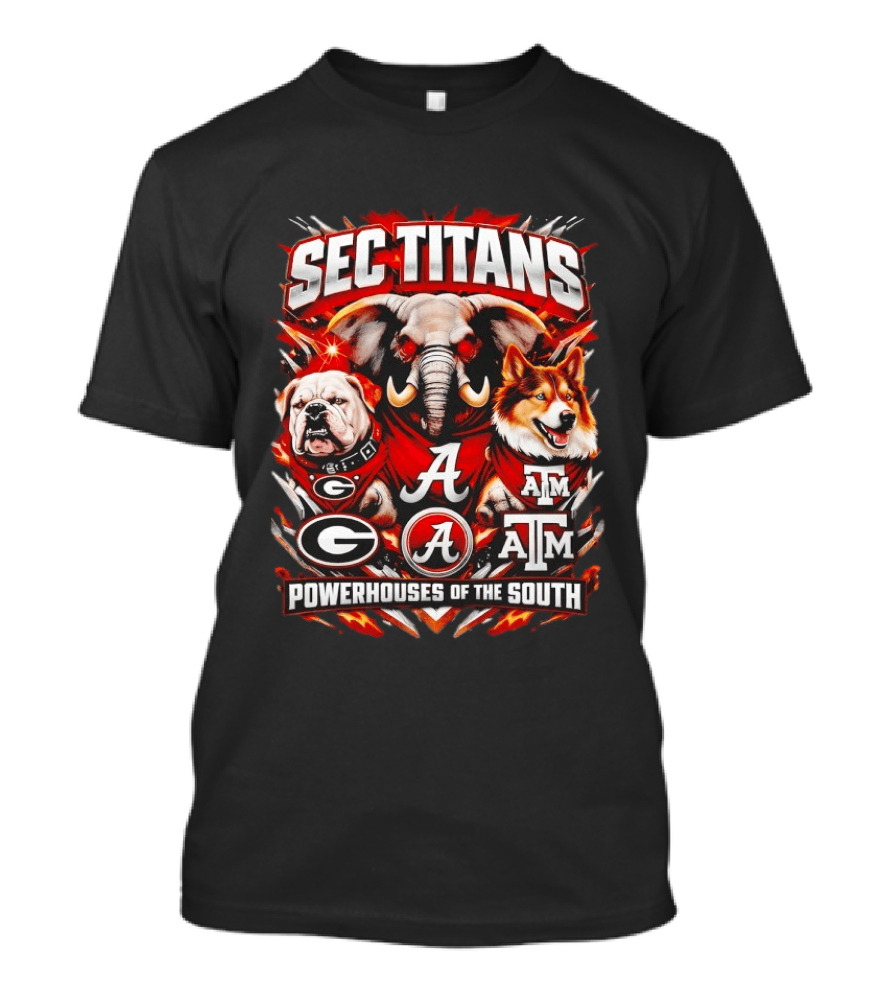SEC Titans Powerhouses Of The South Georgia Bulldogs Alabama Crimson Tide Texas A&M Aggies T-Shirt