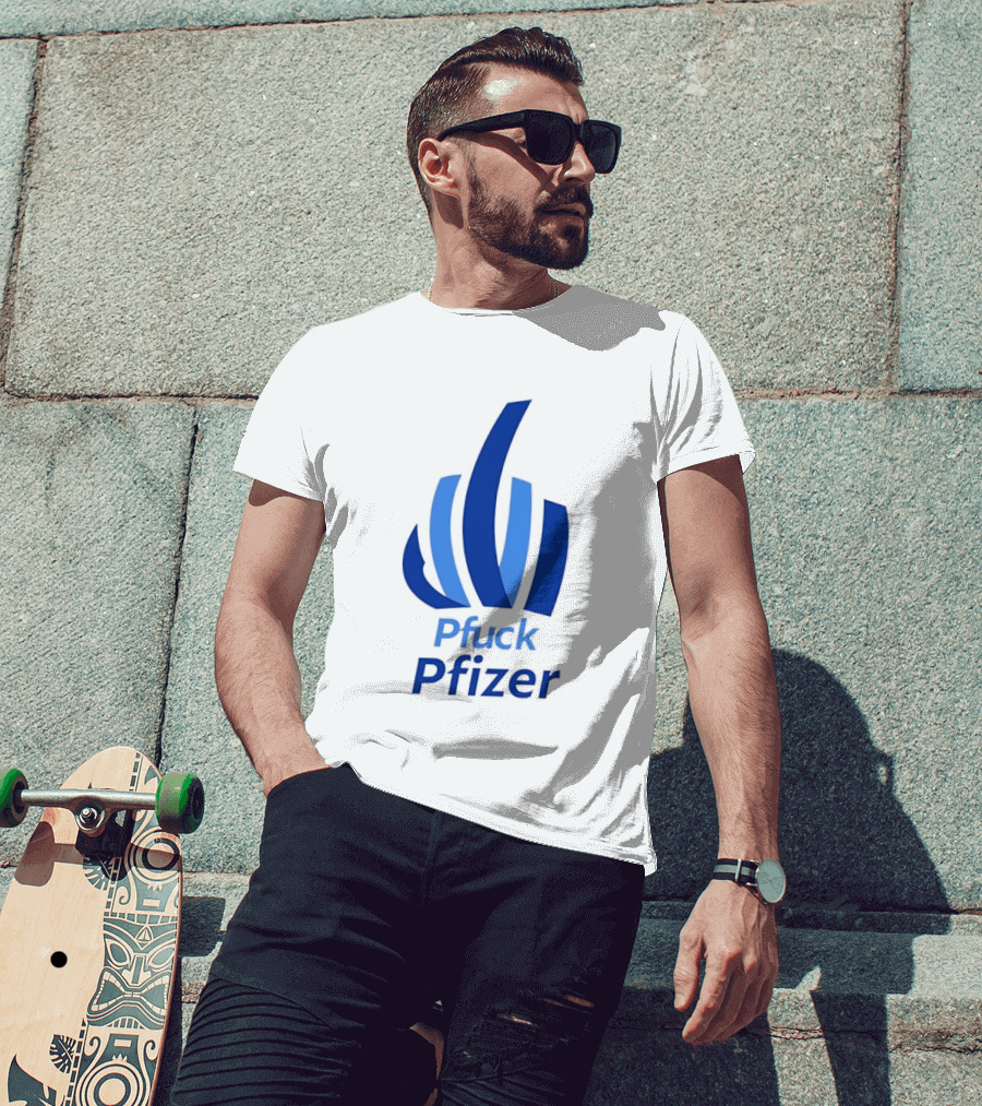 Pfuck Pfizer Middle Finger Symbol Bold Blue T-Shirt