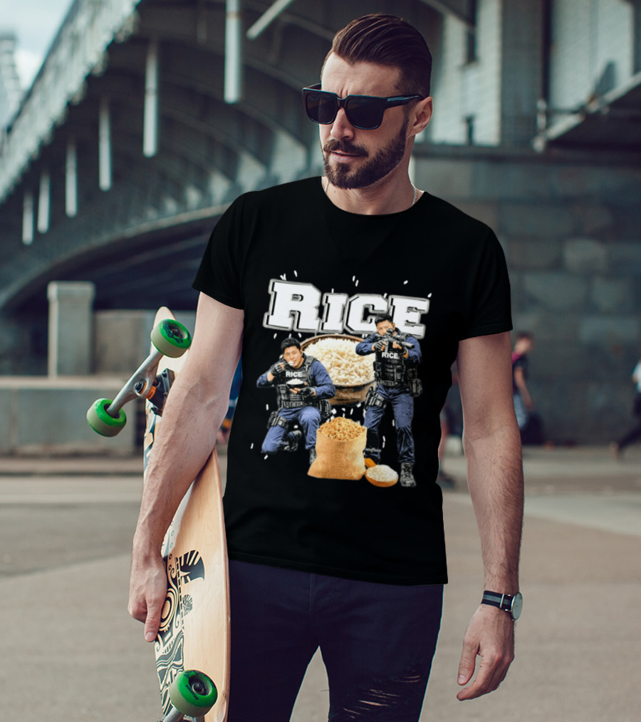 Rice Police Action Squad With Officers And Rice Bags T-Shirt