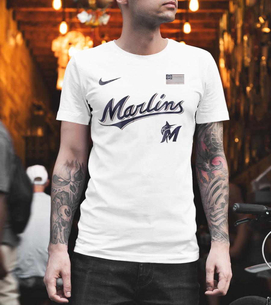 Miami Marlins Nike American Flag 250th Anniversary USA T-Shirt