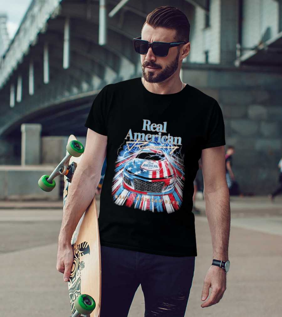 Real American Beer Racing Car With Stars And Stripes T-Shirt