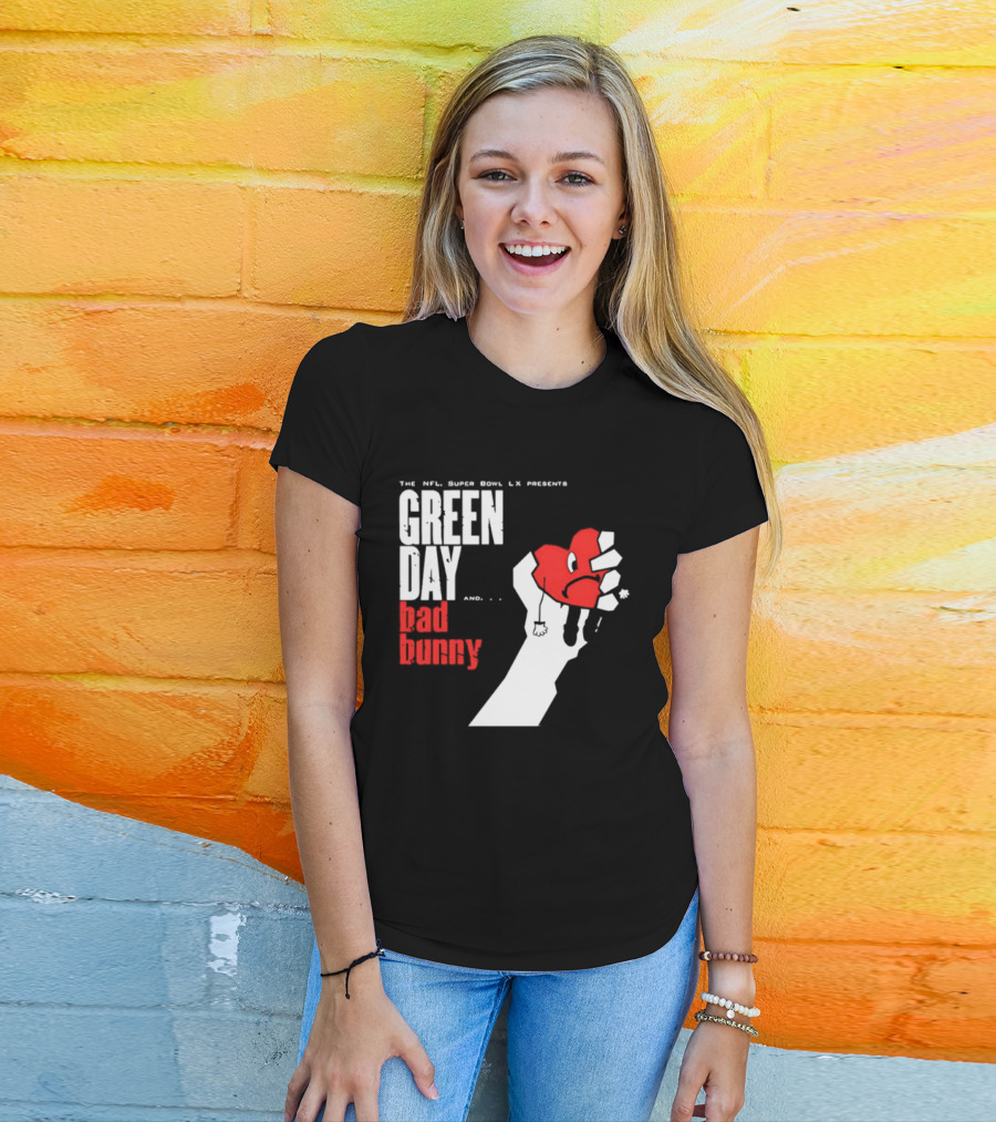 The NFL Super Bowl LVI Presents Green Day Bad Bunny Heart Image T-Shirt