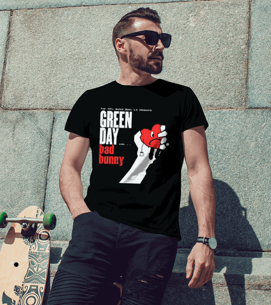 The NFL Super Bowl LVI Presents Green Day Bad Bunny Heart Image T-Shirt