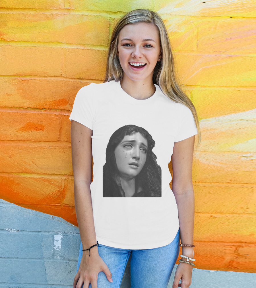 Null Society Virgin Mary Crying Statue Iconic Religious T-Shirt