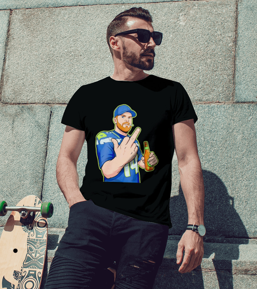 Ernest Jones Sam Darnold Middle Finger Seahawks Fan Gesture Cartoon T-Shirt
