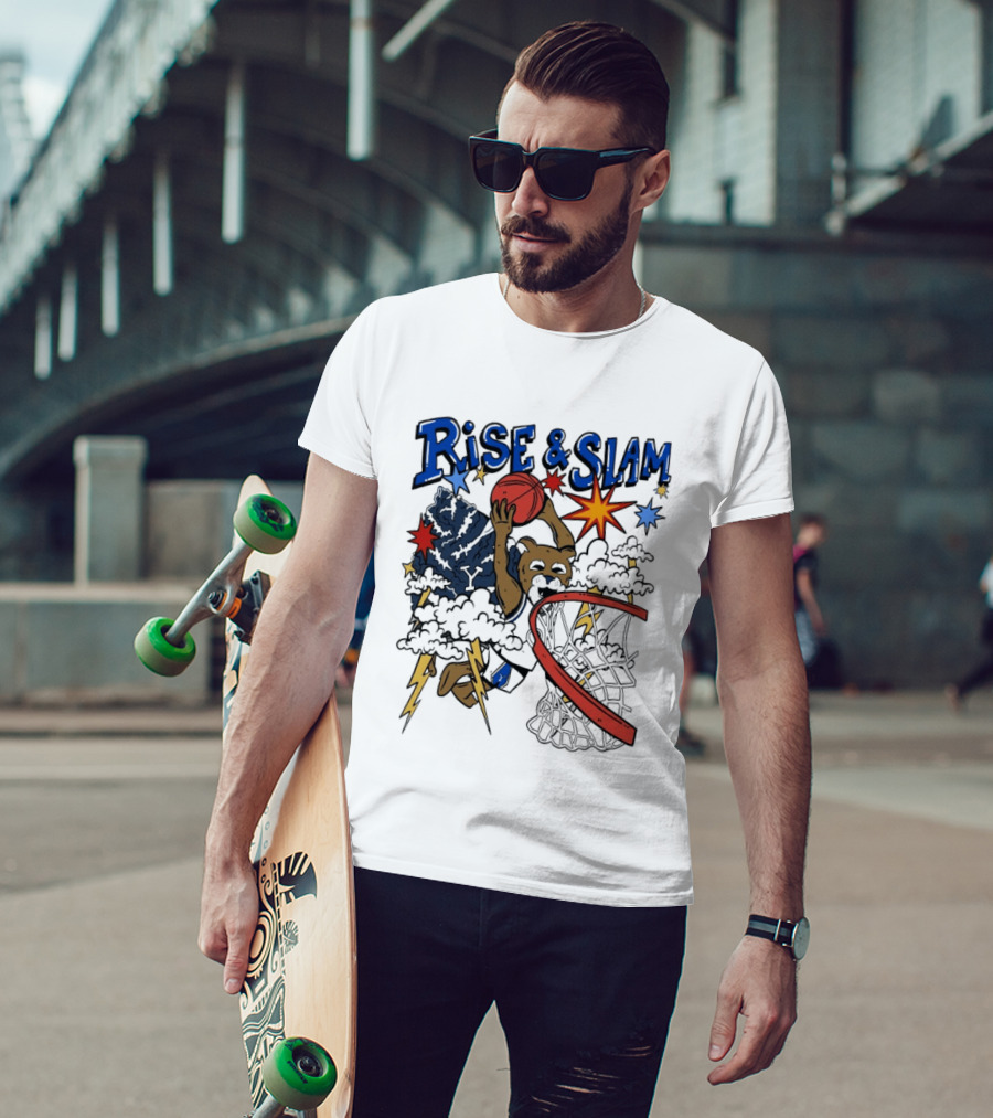 BYU Basketball Rise And Slam Flyin' Hoops Bear Dunking With Stars And Lightning T-Shirt