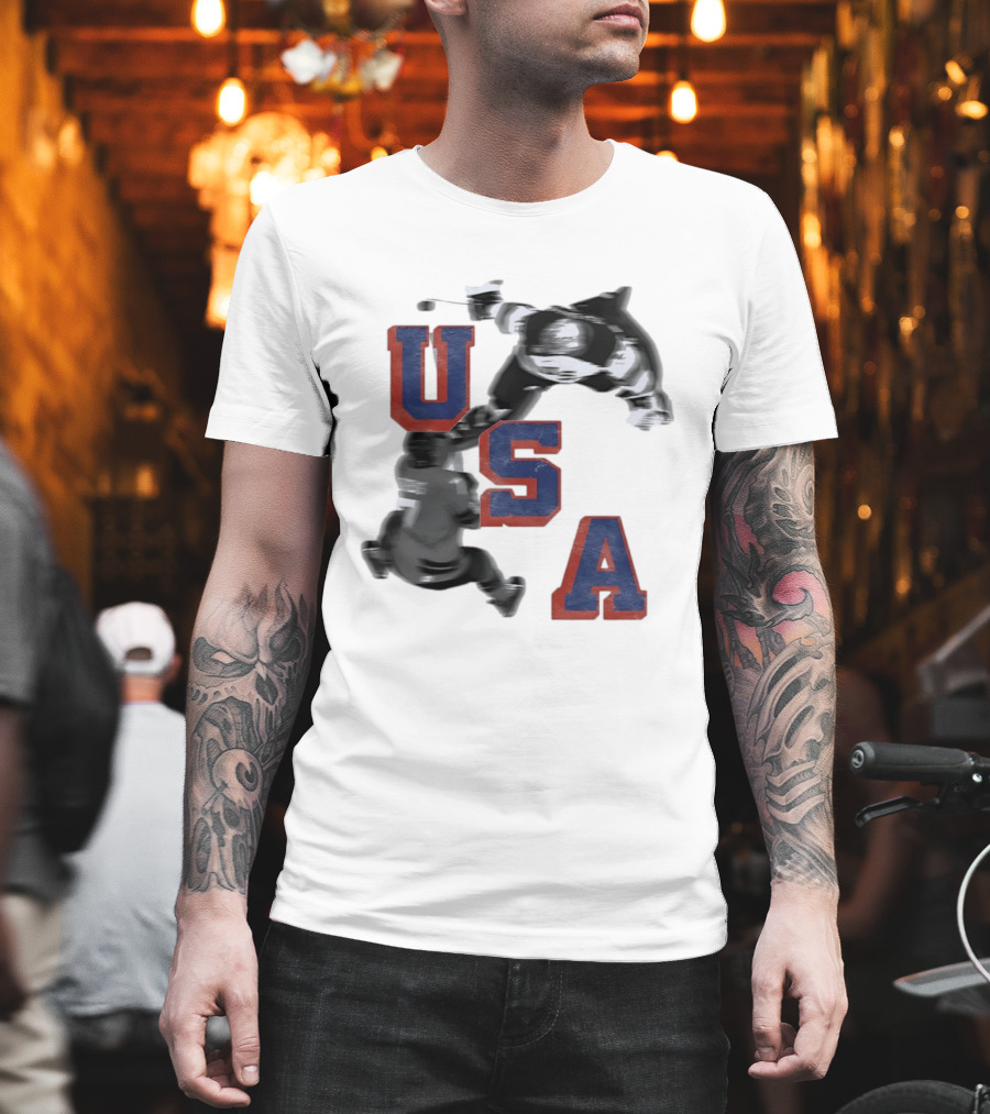 USA Team Hockey Player Action Packed Sports Fan T-Shirt
