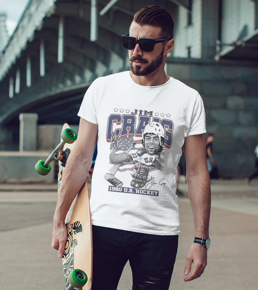 Jim Craig USA Team Hockey 1980 American Flag Helmet T-Shirt