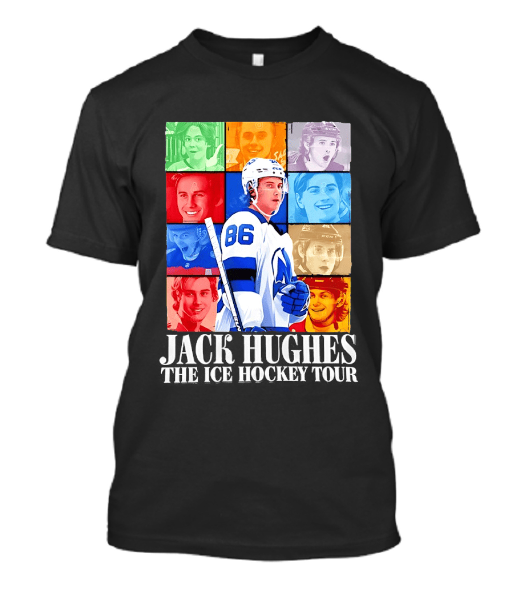 Jack Hughes 86 The Ice Hockey Tour Colorful Portrait Compilation T-Shirt