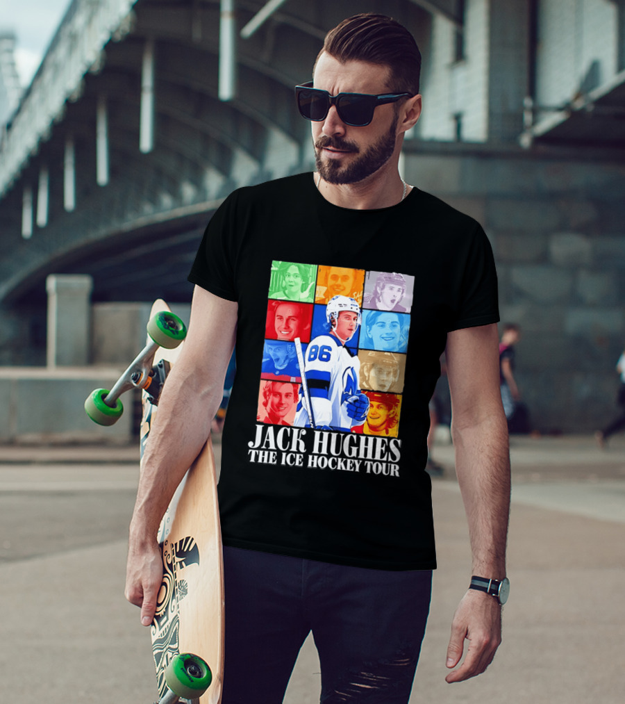Jack Hughes 86 The Ice Hockey Tour Colorful Portrait Compilation T-Shirt