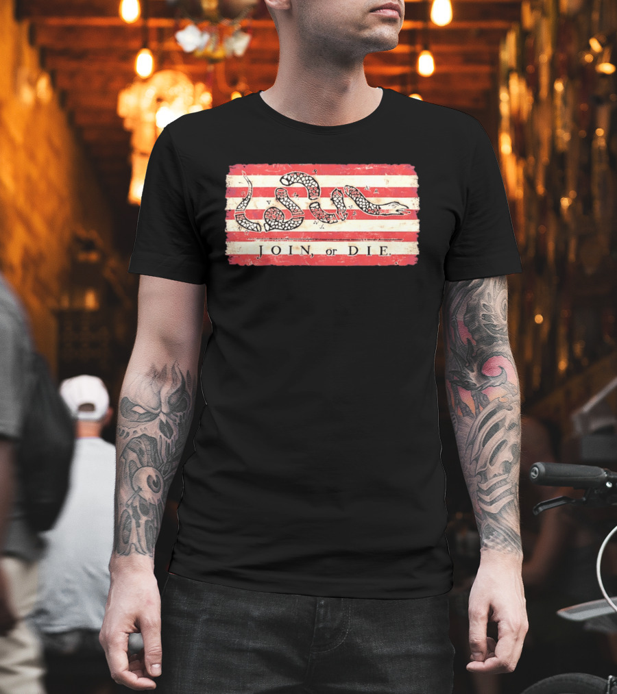 Join Or Die Snake Flag Benjamin Franklin Historical T-Shirt