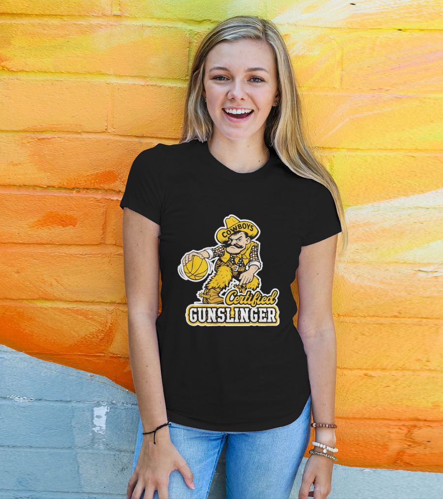 Pistol Pete Cowboys Certified Gunslinger Basketball T-Shirt