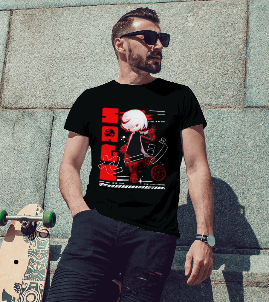 Sage Frontiers Character Illustration With Bold Red T-Shirt