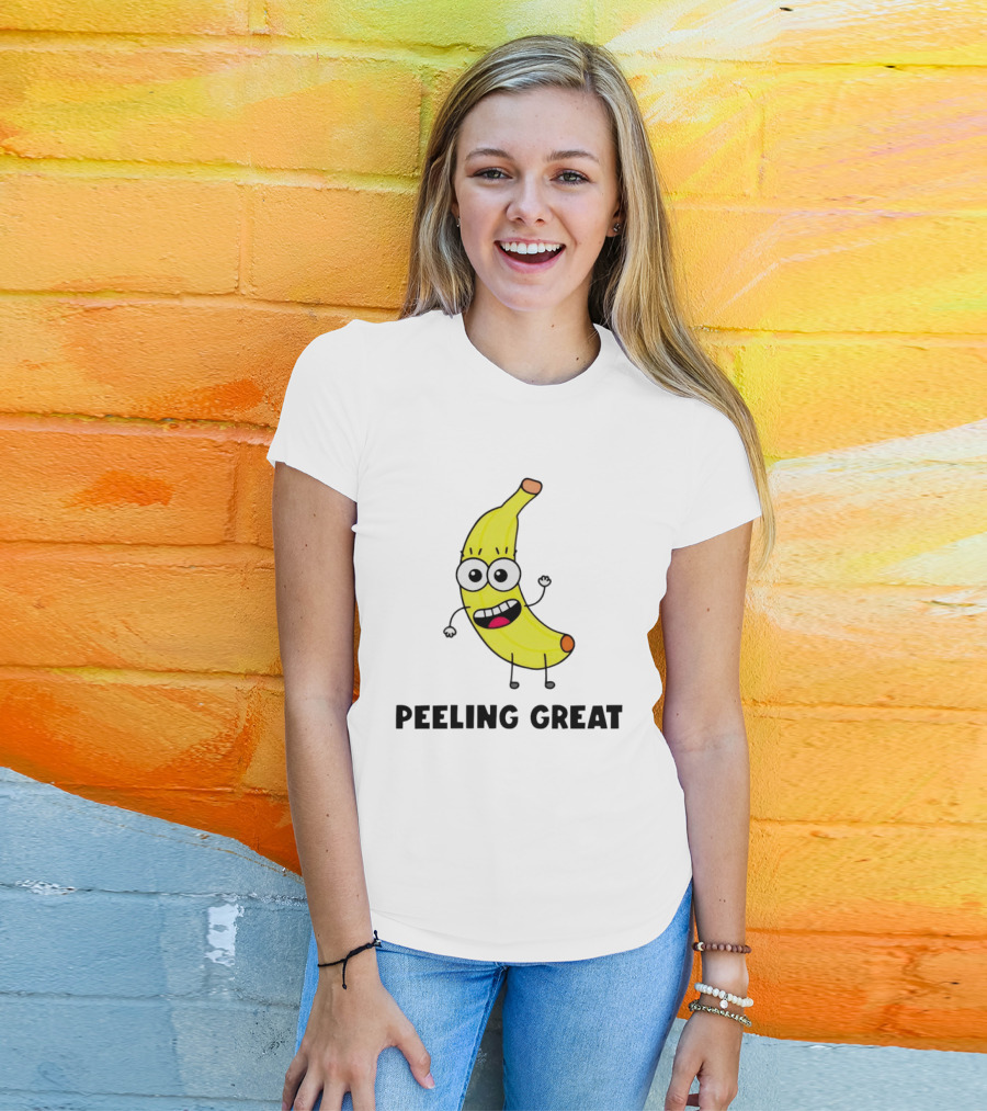 Peeling Great Banana Cartoon Character Fun Expression T-Shirt