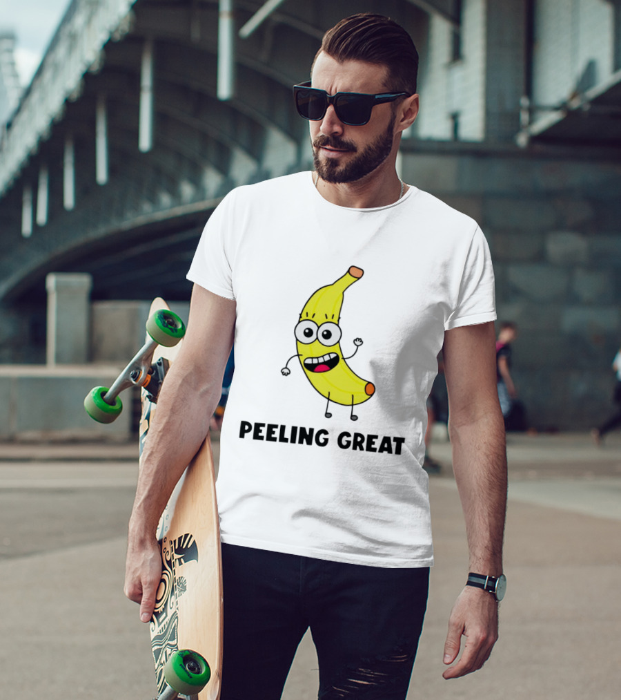 Peeling Great Banana Cartoon Character Fun Expression T-Shirt
