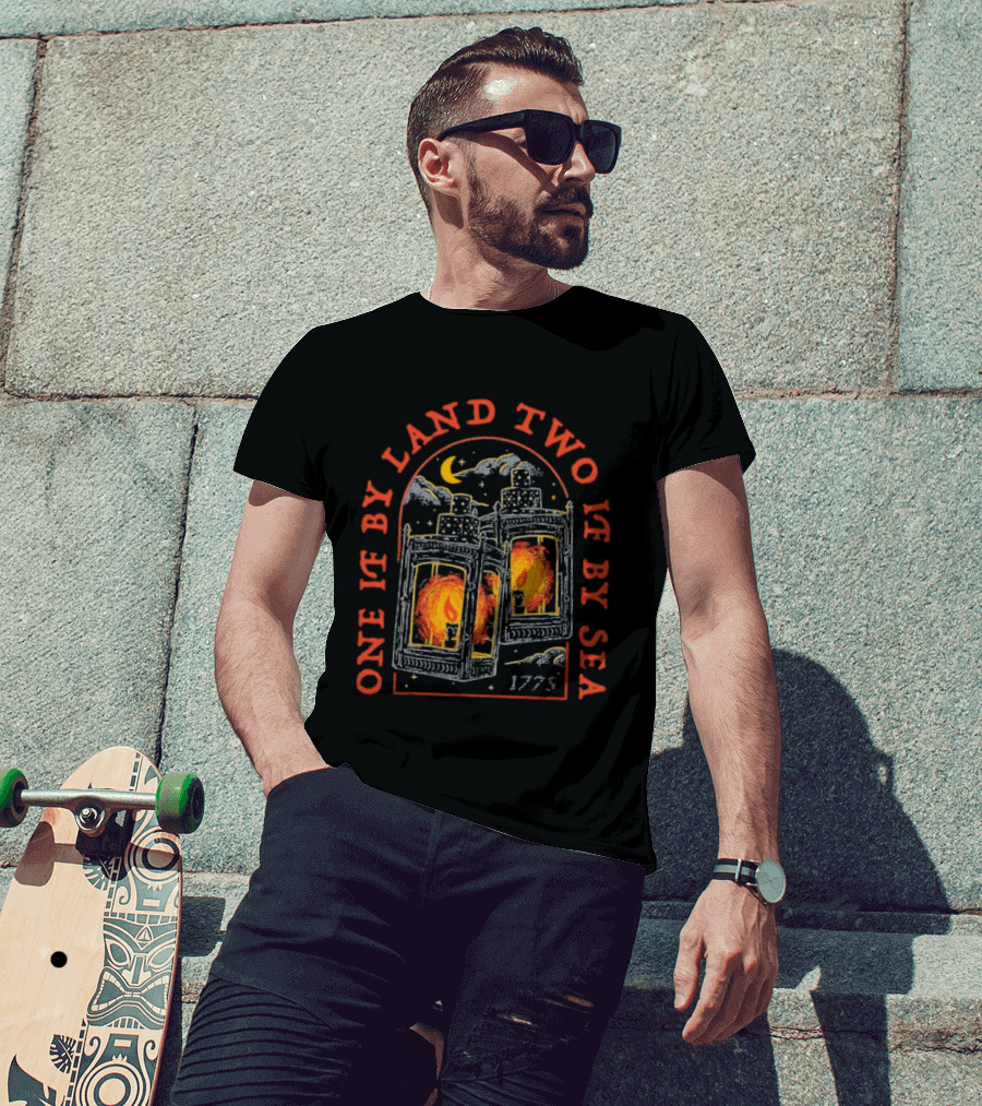 One If By Land Two If By Sea 1775 Lanterns Historic Symbolism T-Shirt