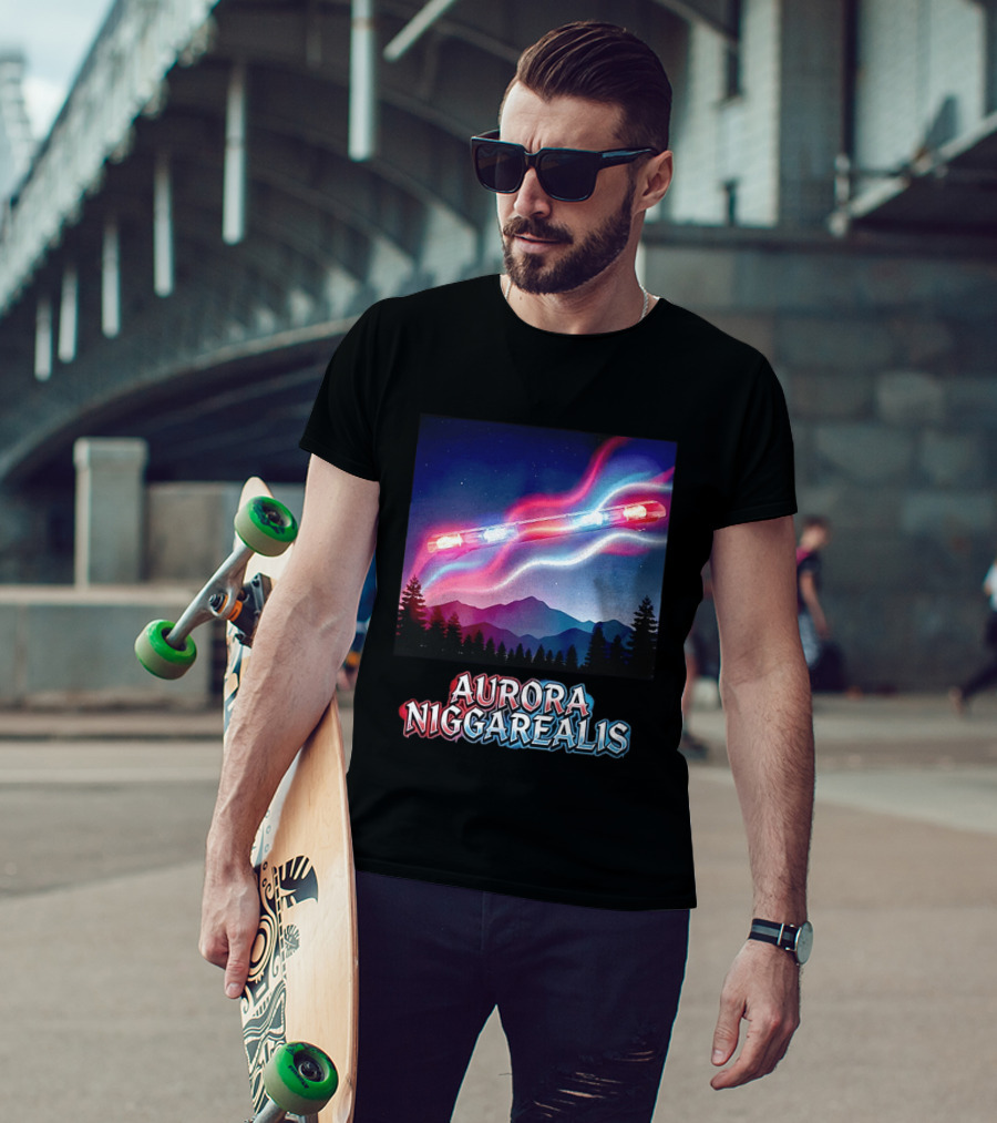 Aurora Niggarealis Northern Lights Police Siren Landscape T-Shirt