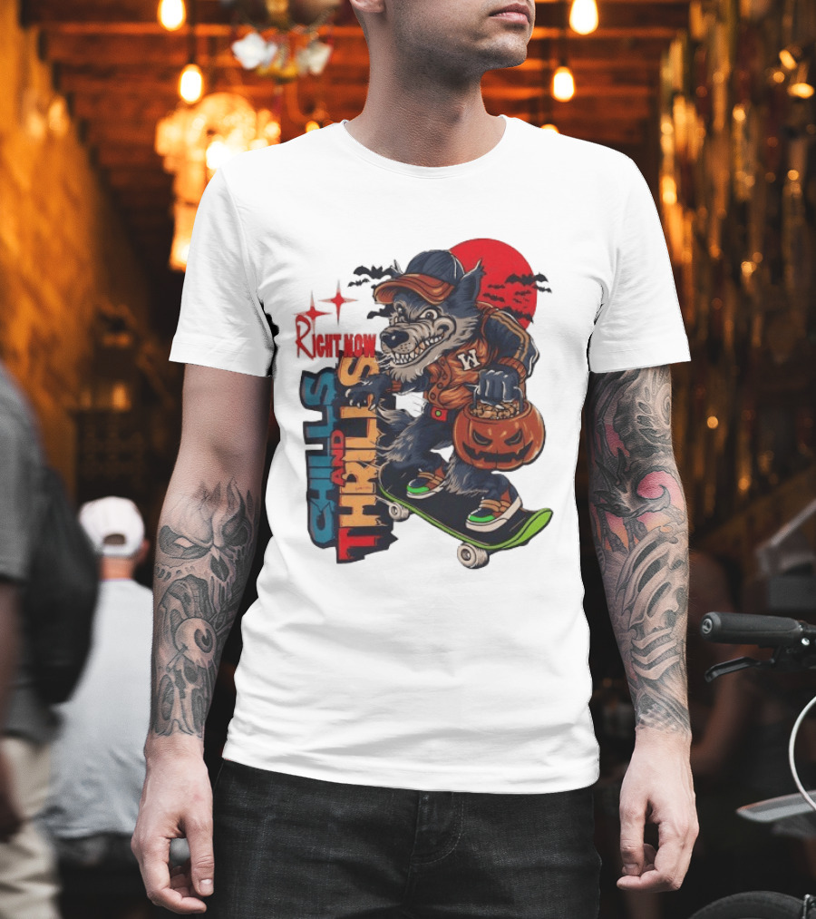Michigan Wolverines Right Now Chills And Thrills Halloween Skateboarding Pumpkin T-Shirt