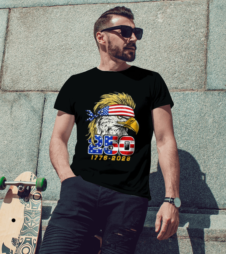Eagle 250 Mullet Edition 1776 2026 US Flag Bandana Anniversary T-Shirt