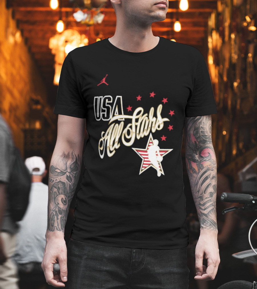 USA All Stars Basketball Team Icon With Red Star T-Shirt