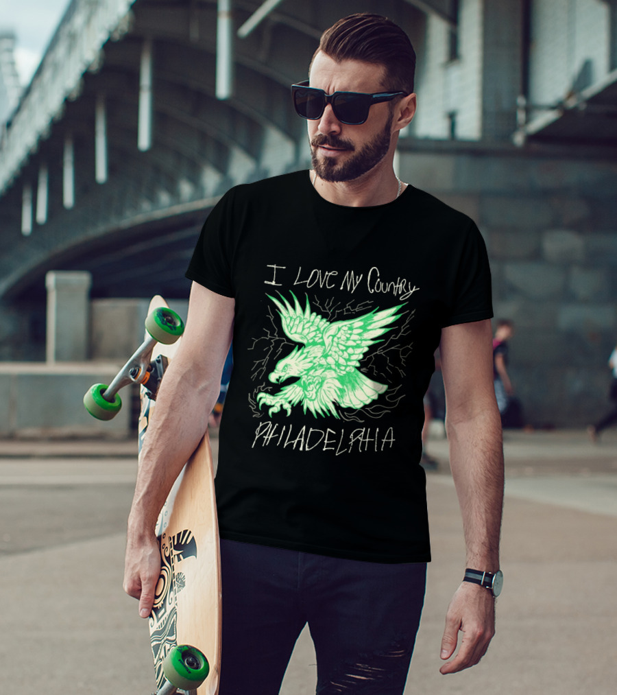 I Love My Country Philadelphia Eagles Electric Green Eagle T-Shirt