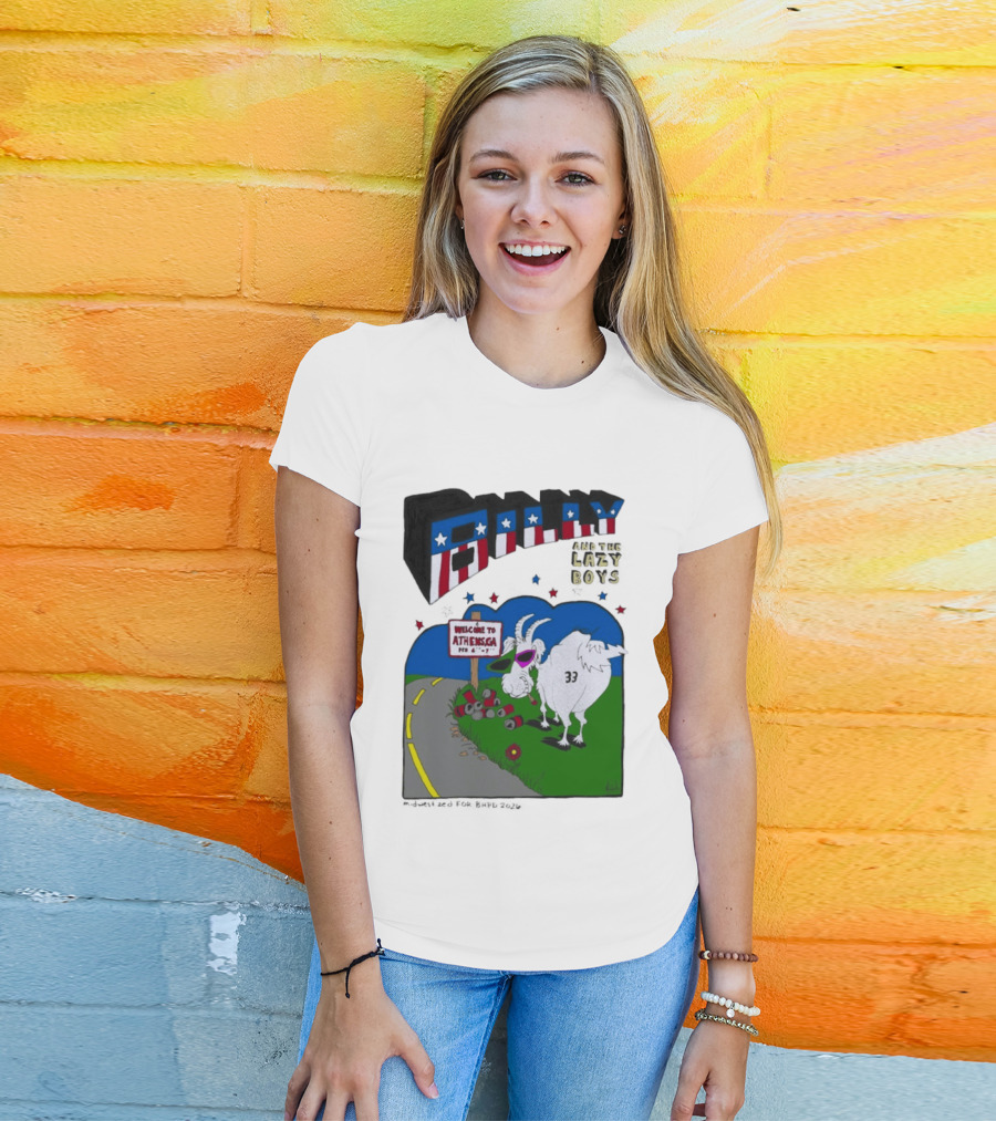 Billy And The Lazy Boys Athens GA Goat With Sunglasses Number 33 Welcome To Athens Sign T-Shirt