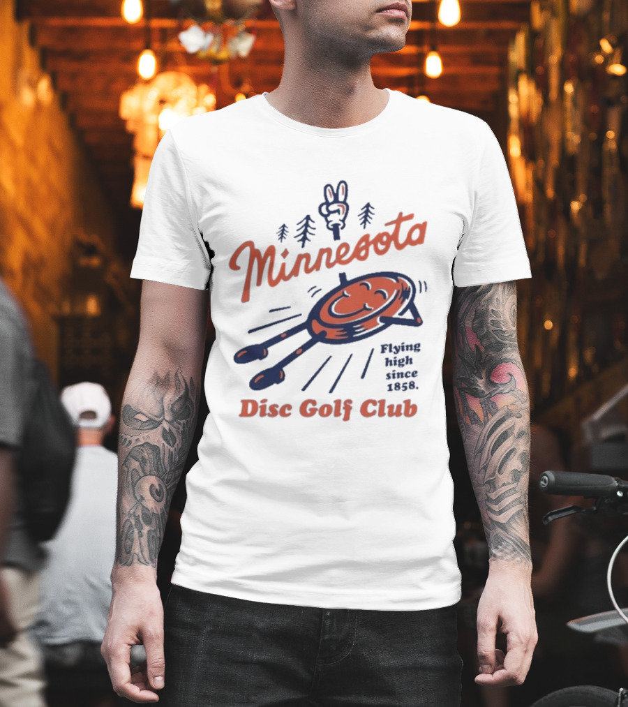 Minnesota Disc Golf Club Flying High Since 1858 Happy Disc and Peace Sign Forest T-Shirt