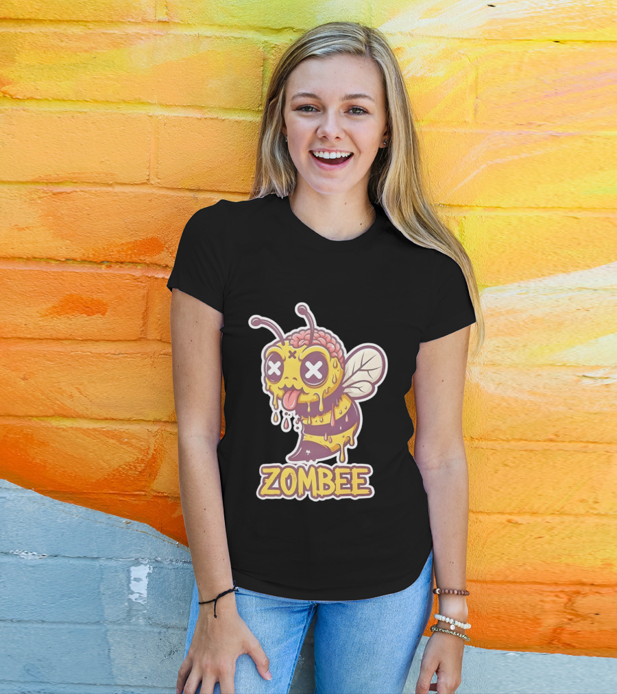 Zombee Dripping Brain Honey Zombie Insect Pun T-Shirt