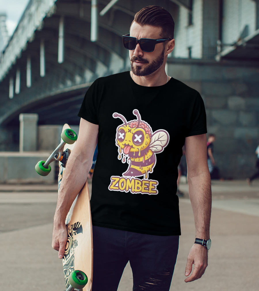 Zombee Dripping Brain Honey Zombie Insect Pun T-Shirt