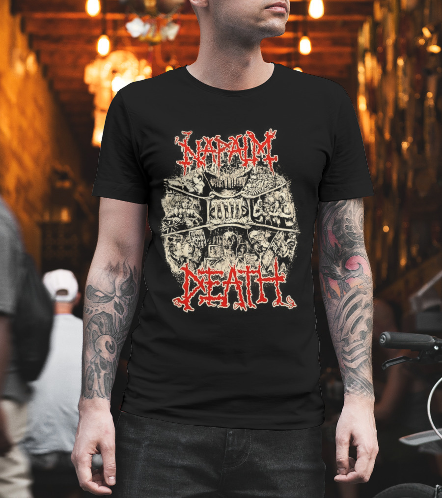 Napalm Death Coded Smears Artwork Red T-Shirt