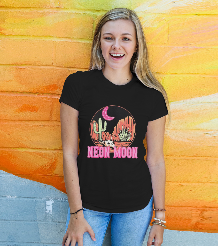 Neon Moon Cactus Skull Desert Scene T-Shirt