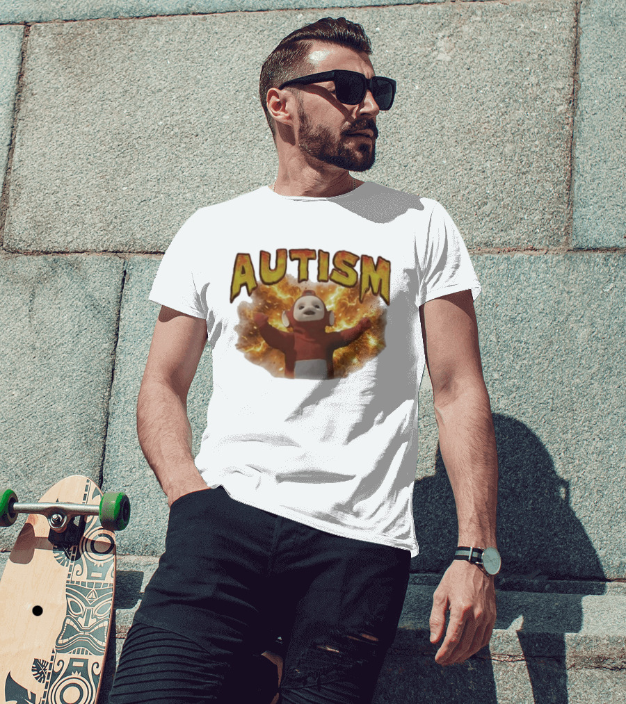 Autism Teletubbies Character With Fiery T-Shirt