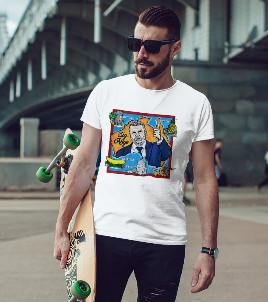 Big Ange Cartoon Australia Map With Koala Pineapple Banana Merino Prawn T-Shirt