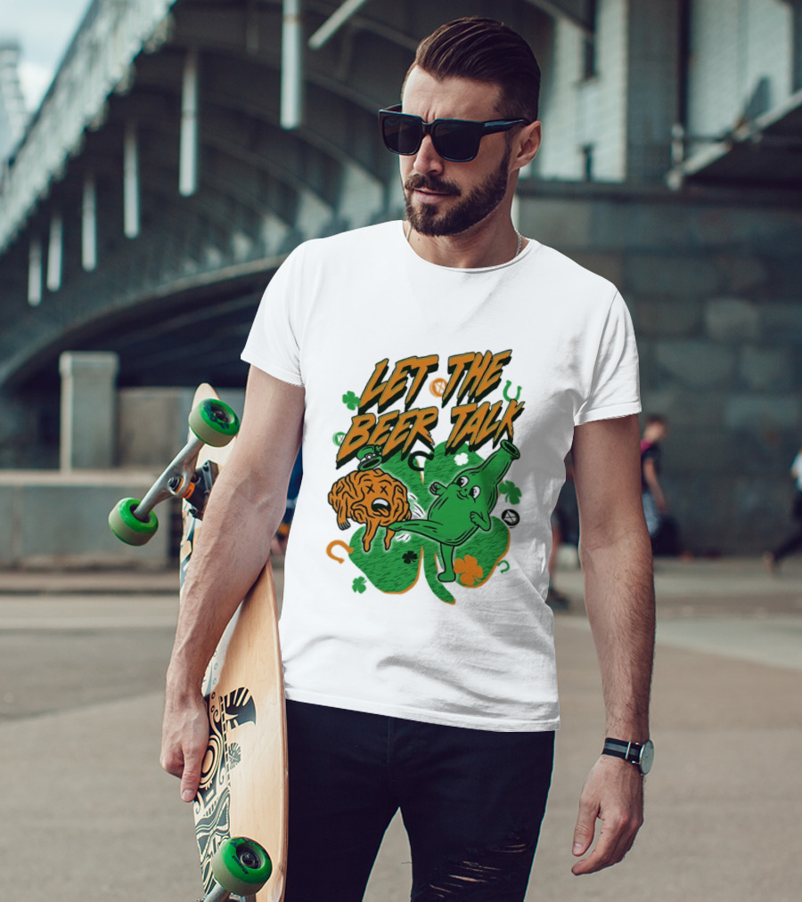 Let The Beer Talk St. Patrick's Day Brain Shamrock Bottle T-Shirt